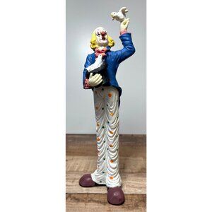 Collectible Circus Clown Figurine With Bird Decorative Statue